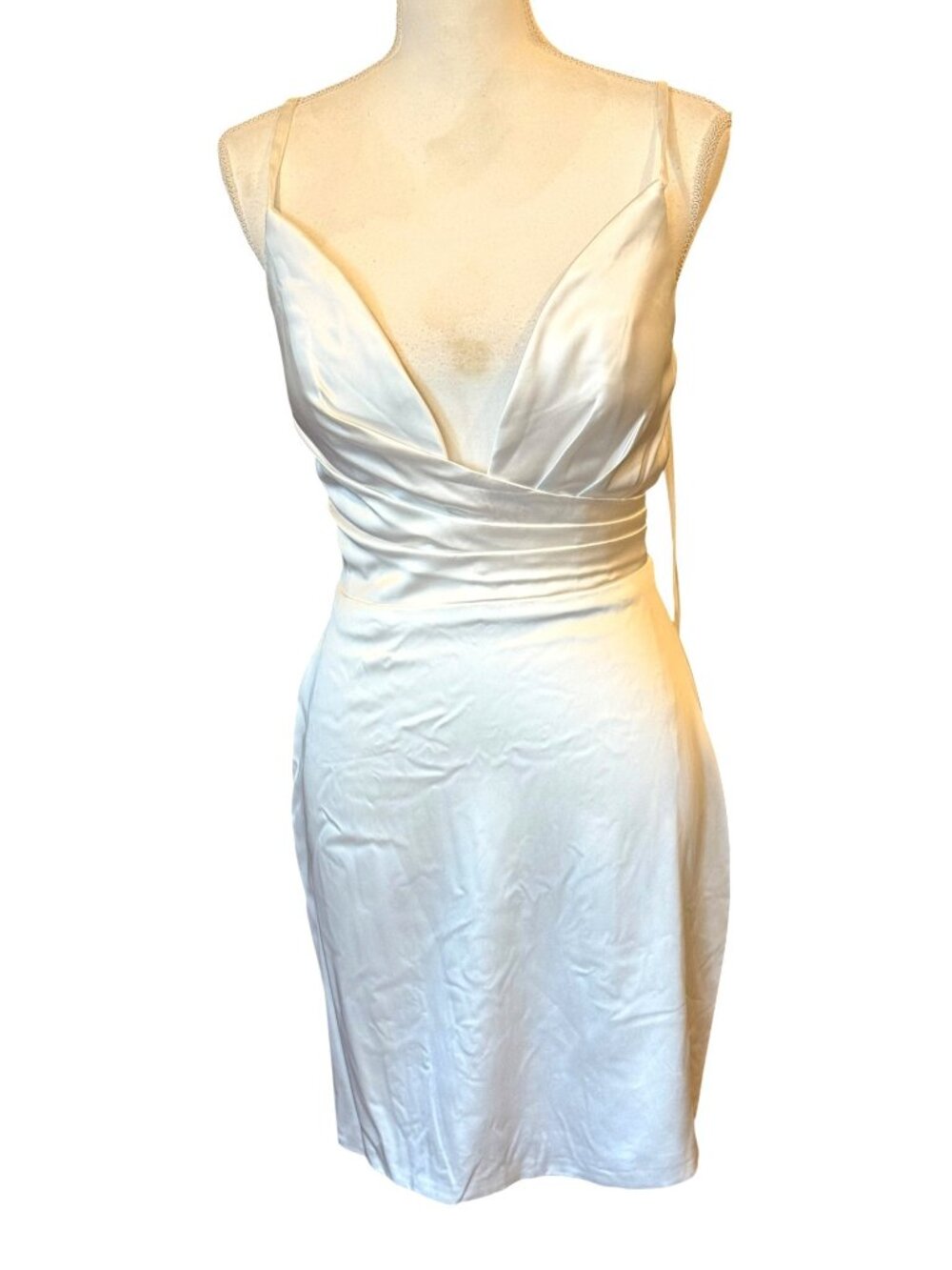 Ieena For Mac Duggal White Satin Wrap Dress Size 8 NWT